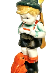 VINTAGE OCCUPIED JAPAN BOY HUNTING MEETS ORANGE BUNNY RABBIT 3 INCH FIGURE - Picture 1 of 7