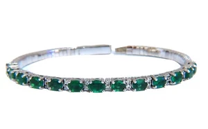 7ct Natural Emerald Diamond Bangle Bracelet 14kt White Gold - Picture 1 of 7