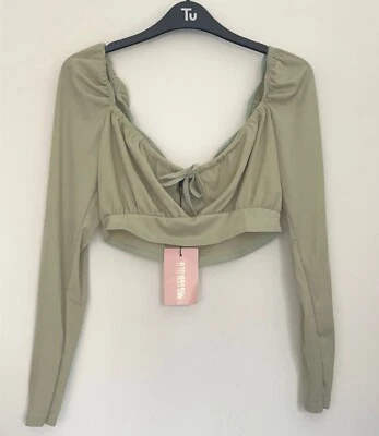 BNWT Missguided Light Khaki Ribbed Cropped Top Size 12 ￼ - Image 1 of 4