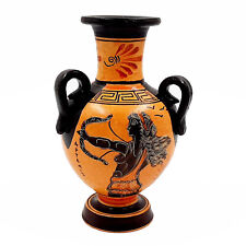 Greek Amphora 17cm with 3 handles, shows God Apollo with Goddess Artemis