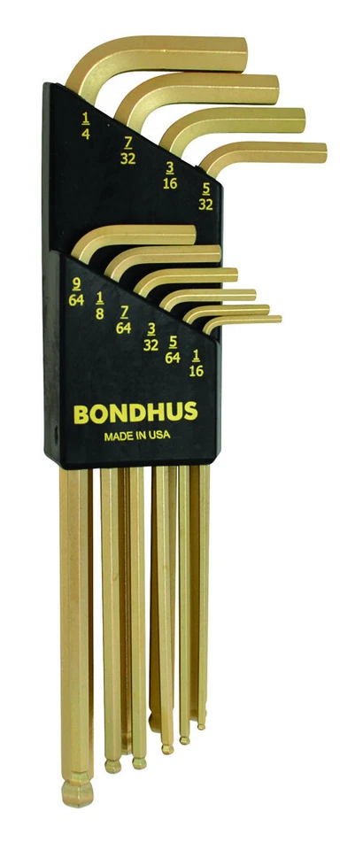 Bondus USA B37938 -Set 10 GoldGuard Plated Ball End L-wrenches 1/16-1/4" - Image 1 of 1