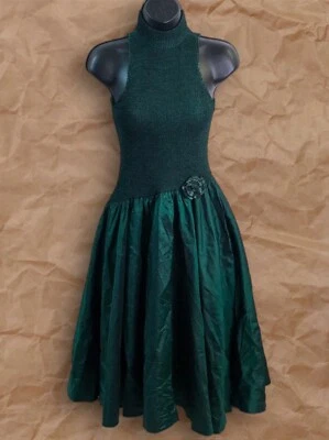 Vestido midi de tafetán cuello alto verde oscuro All That Jazz vintage para mujer talla S de EE. UU. Foto 1 de 4