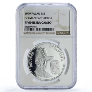 Palau 5 dollars German East Africa Elephant History PF69 NGC silver coin 1999 - Picture 1 of 2
