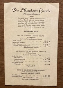 Folleto de colección de la lista de escuelas de adoración de la iglesia Manchester Connecticut CT de la década de 1940 P1 - Imagen 1 de 12