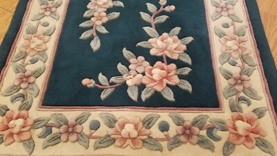 Lana Aubusson francesa 90L anudada a mano verde esmeralda 3 x 5 Foto 1 de 4