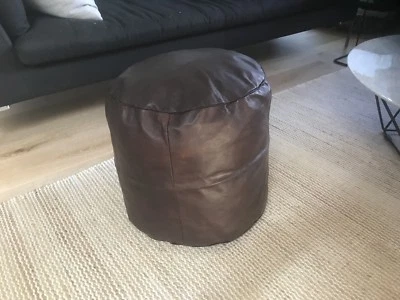 Stunning Moroccan Leather Ottoman Pouffe Pouf Footstool Coffee Table in Dark Tan - Image 1 of 4