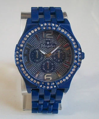 Hombre Bling Azul Acabado Pintado Metal Pulsera Moda Elegante Reloj Informal Foto 1 de 4