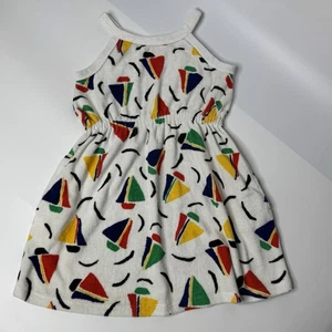 Hanna Andersson Dress Girls 120 6-7 White Sail Boat Print Pockets Terry Sundress - Picture 1 of 9