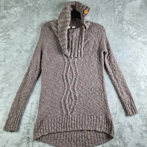 Motten Pullover Damen XS braun Strick Wasserfallausschnitt Knopf Akzent Langarm Boho - Bild 1 von 13