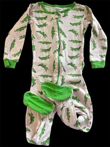 Leveret EUC Pink/Green Alligators 100% Cotton Long Sleeve Zip Footie PJ-5 Years - Picture 1 of 5
