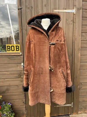 Vintage 1990s Debenhams Men's Nuage brown suede leather hooded duffle coat - Image 1 of 4