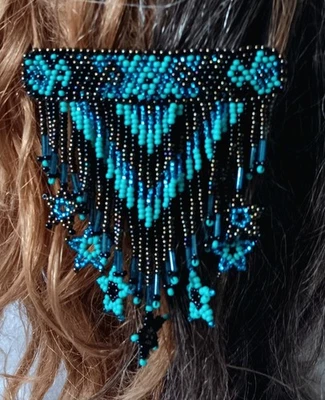 Beaded Boho Hippie Barrette With Star Fringe & French Clip Closure Guatemalan - Image 1 of 4