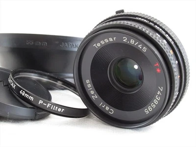 Carl Zeiss Tessar T* 45mm f/2.8 MMJ Lens w/ Contax P-Filter Hood from Japan 5621 - Image 1 of 4