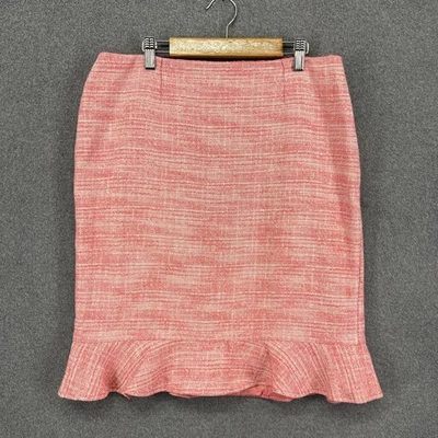 Apostrophe Skirt Womens 10 Pink Tweed Ruffle Hem Lined Pencil Career Workwear - Image 1 of 4