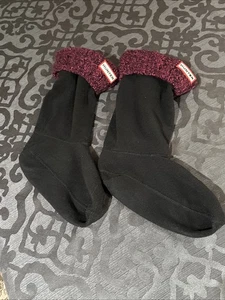 Hunter Women Boot Socks Black Red Cuffs Fleece Rain Boots Leg Warmers Sz Large - Picture 1 of 4