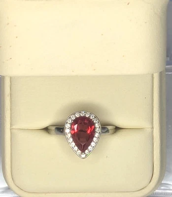 Vermelho 石榴石梨形戒指 - 纯银,红色,9.75 码 — 第 1/4 张图片