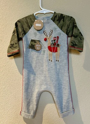 Mameluco de Navidad Mudpie Reno-Bebés Niños 3-6 Meses-Gris Nuevo con Etiquetas Foto 1 de 4