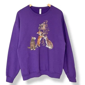 Vintage Sweatshirt Kittens Birdhouse Size Large Purple Women Quirky Playful Twee - Picture 1 of 12