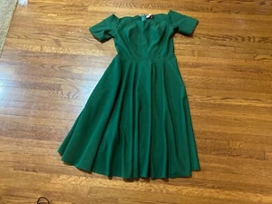 Vintage Belle Poque kelly green stretch dress L scalloped off shoulder neckline - Picture 1 of 4