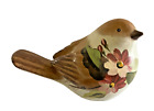 Figurka Ptak 4-calowa ceramiczna ceramika malowana kwiatami sygnowana sercem