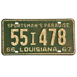 Louisiana License plate 55i478 Sportsman's Paradise Green and white 1966-1967 - Picture 1 of 4
