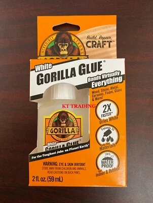 GORILLA Waterproof WHITE GLUE ~2x Fast Permanent Bond Wood Stone Metal Glass 2oz