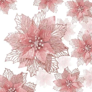 24 Pieces Christmas Glitter Poinsettia Flowers Layered Artificial Xmas Flower... - Picture 1 of 8