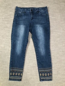 D Jeans Womens 10P Petite Blue Mid Rise Skinny Embroidered Hem Stretch Denim - Picture 1 of 10