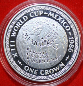 Isla de Man 1 Corona 1986 Plata "Soccer WC 1986" #F4649 PP-Proof PP KM#164.b - Imagen 1 de 5