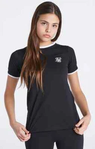 SikSilk Girl's Black Ringer T-Shirt 9-10 Years - Picture 1 of 8