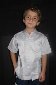 Boy's Guayabera Wedding Baptism Kids Toddler Button-Up Casual Dress Shirt Gray - Picture 1 of 4
