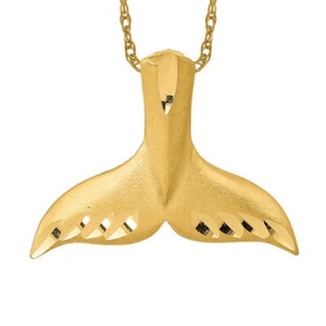 14K Solid Yellow Gold Whale Tail Fish Mermaid Slide Chain Necklace - Picture 1 of 12