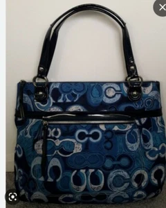 AUTHENTISCHE COACH POPPY GLAM TASCHE HANDTASCHE 19881 MEHRFARBIG DENIM BLAU - Bild 1 von 4