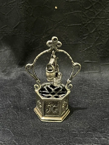Vintage 925 Sterling Silver 3D Miniature Water Well with 2 Buckets Cover