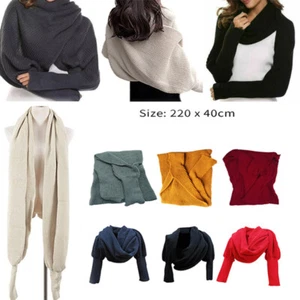 Invierno Mujeres Tejido Suéter Prendas para el torso Cálido Tejido Bufanda Mangas Envolvente Chal Bufandas - Imagen 1 de 26