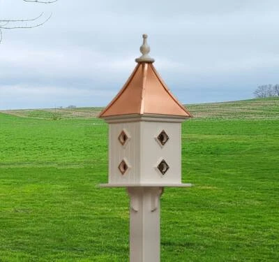 Casa para pájaros con techo de cobre hecha a mano, grande con 8 compartimentos para anidación y cobre P Foto 1 de 4