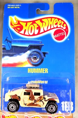 1991 Hot Wheels Blue Card #188 HUMMER Brown w/Tan Turret wo-Hood Tampo w/CT Sp - Image 1 of 4