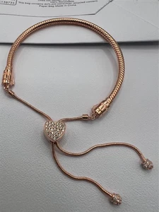 Pandora Moments heart rose gold snake chain slider bracelet - Picture 1 of 3