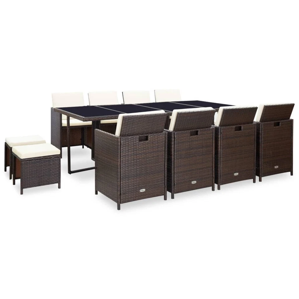 27pcs Patio Rattan Wicker Garden Dining Set Outdoor Chairs Table 3 Colors Brown