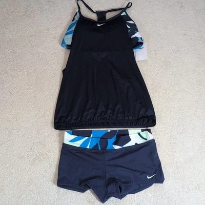Nike Swim Layered Tankini 2 Piece Swimsuit Womens Size L Midnight Navy NESSF373 - Image 1 of 4