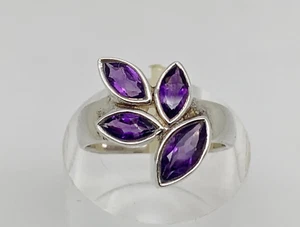 Vintage Sterling Silver Amethyst Marquise Cluster Ring Size L - Picture 1 of 10