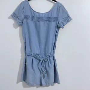 Ann Taylor Loft Linen Blend Romper Short Size 4 Chambray Casual Drawstring Light - Picture 1 of 9