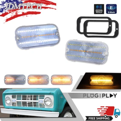 Par de luces LED intermitentes DRL para Ford Bronco 1966-68 lente transparente blanco/ámbar Foto 1 de 4