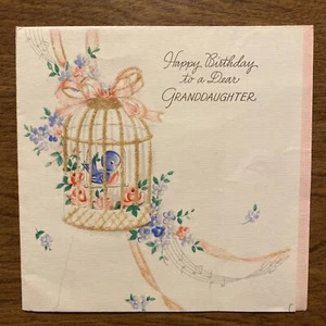 Tarjeta de felicitación de feliz cumpleaños de colección de los años 40 mascota pájaro en jaula cantando canciones música P1G - Imagen 1 de 12