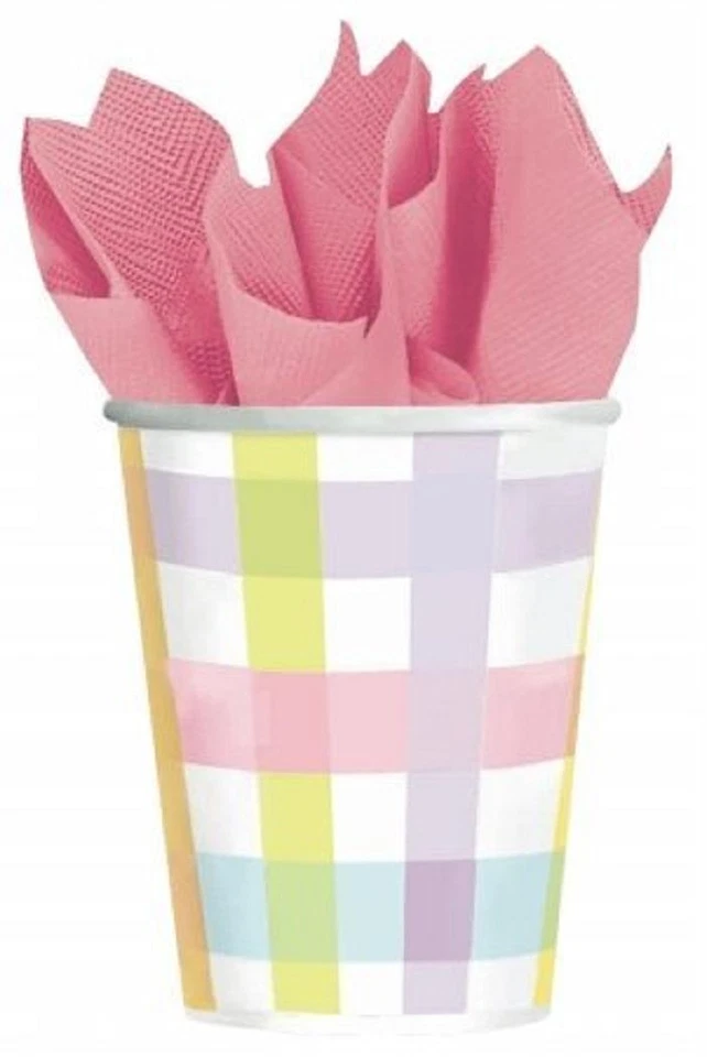 Colorful Gingham Spring Floral Pastel Easter Garden Party 9 oz. Paper Cups - Image 1 of 1