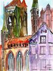 Original Watercolor With Ink Painting Modernism Gdansk Poland
