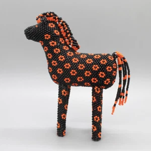 NATIVE AMERICAN BEADWORK-ORANGE & BLACK BEADED HORSE by RONDA DOSEDO-ZUNI - Picture 1 of 5