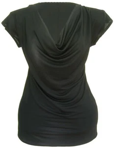 Stretch schwarz Cowl Neck Kappe Ärmel Top Uni Jet Schwarz Vielseitig Damenbekleidung - Bild 1 von 2