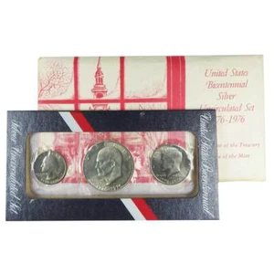 1976 UNC Silver U.S. Bicentennial 3 Coin Set - Independence Hall Envelope - Picture 1 of 2
