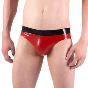 100% Latex Rubber Schwarz&Rot Triangle Low waist Shorts Pants Briefs 0.4mm S-XXL - Bild 1 von 4